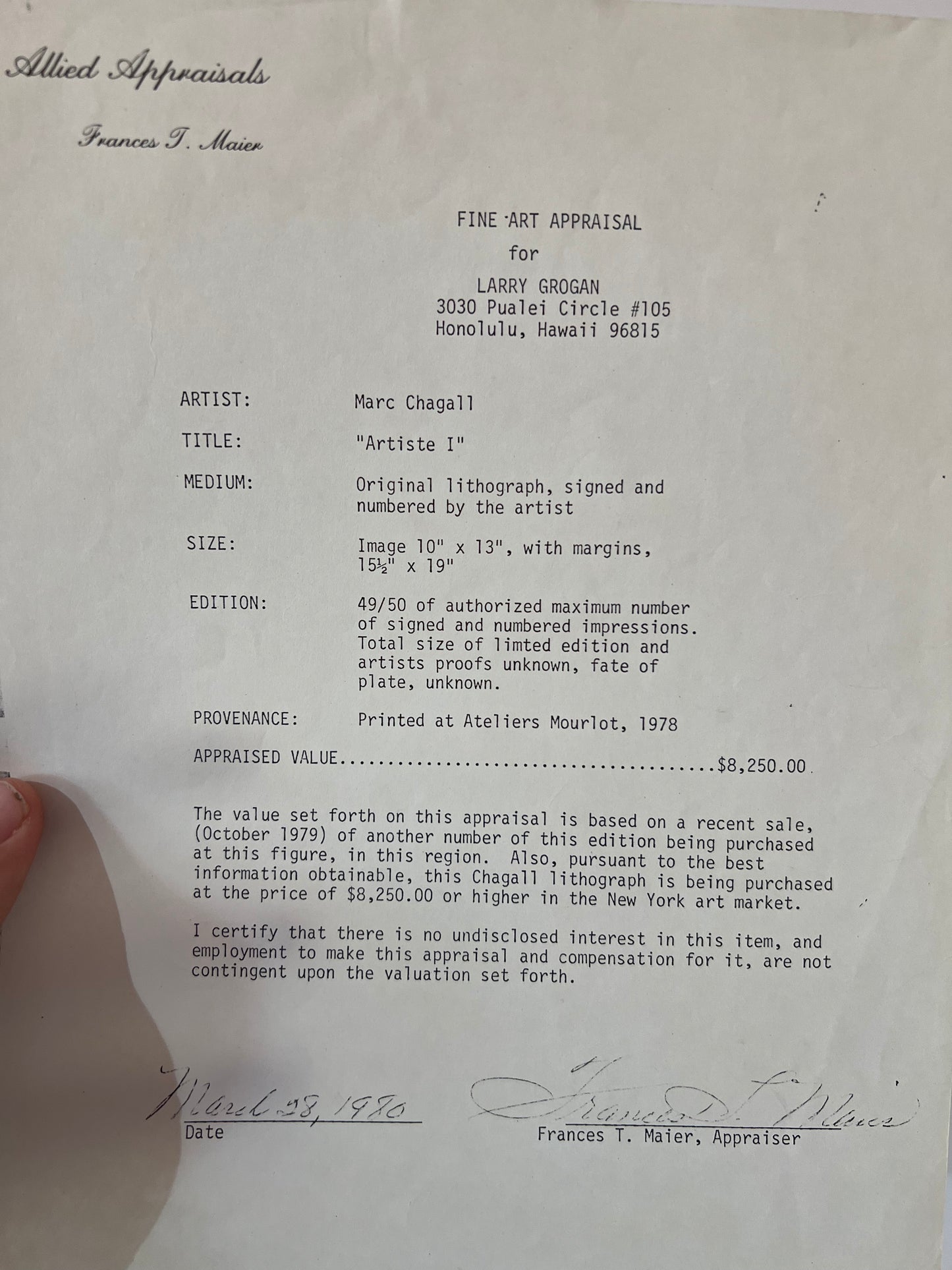 ‘L’Artiste I’ by Marc Chagall