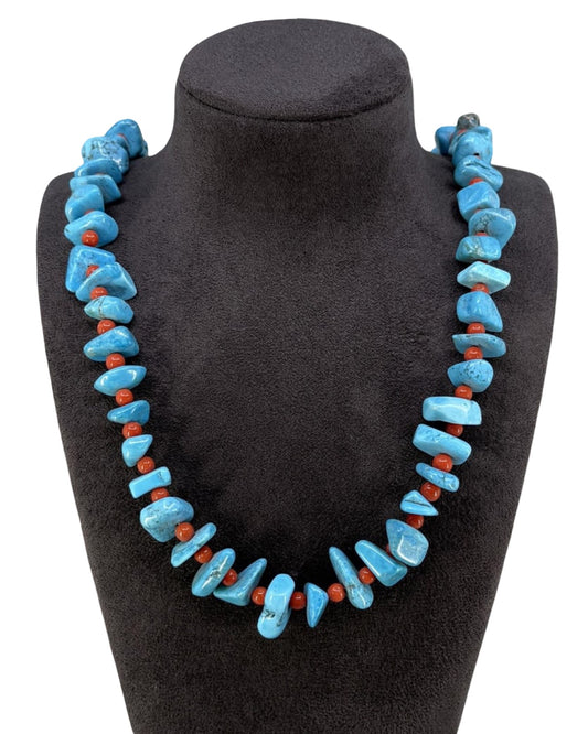 Vintage Navajo Turquoise and Coral Necklace