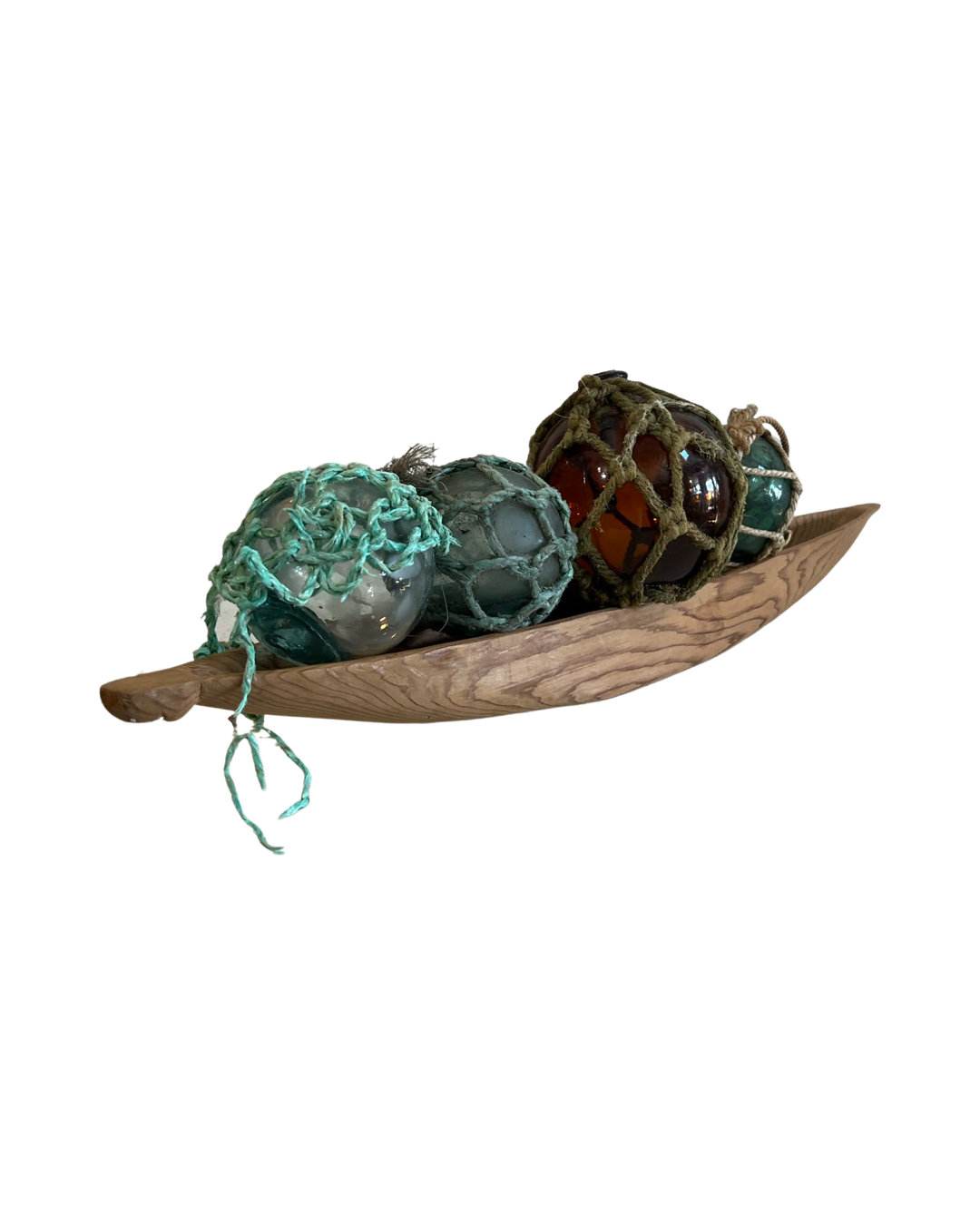 Native Carved Canoe with 4 Glass Ball Floats