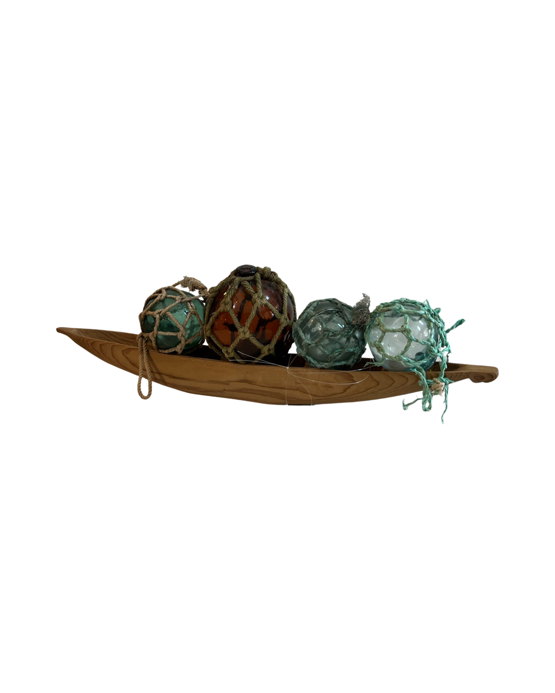 Native Carved Canoe with 4 Glass Ball Floats